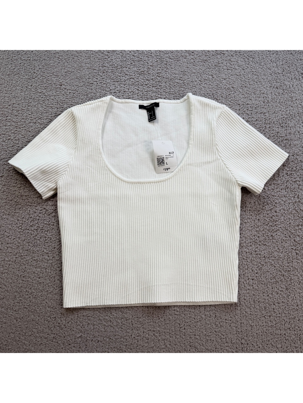 NWT Forever 21 White Ribbed Scoop Neck Cropped Sweater Knit Top Size L